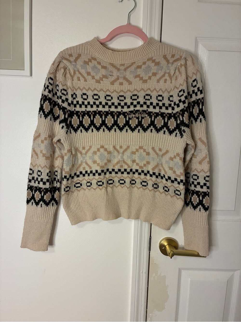 Fair Isle Crewneck Sweater in Cream & Black